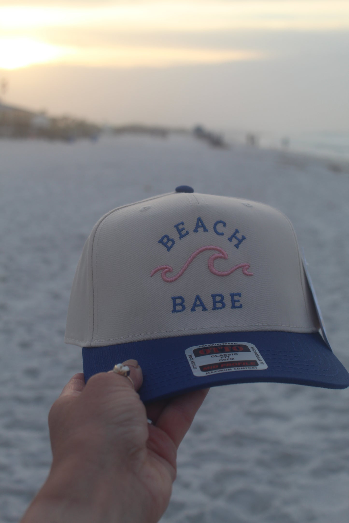 “BEACH BABE” w/ Puff embroidered wave Otto hat