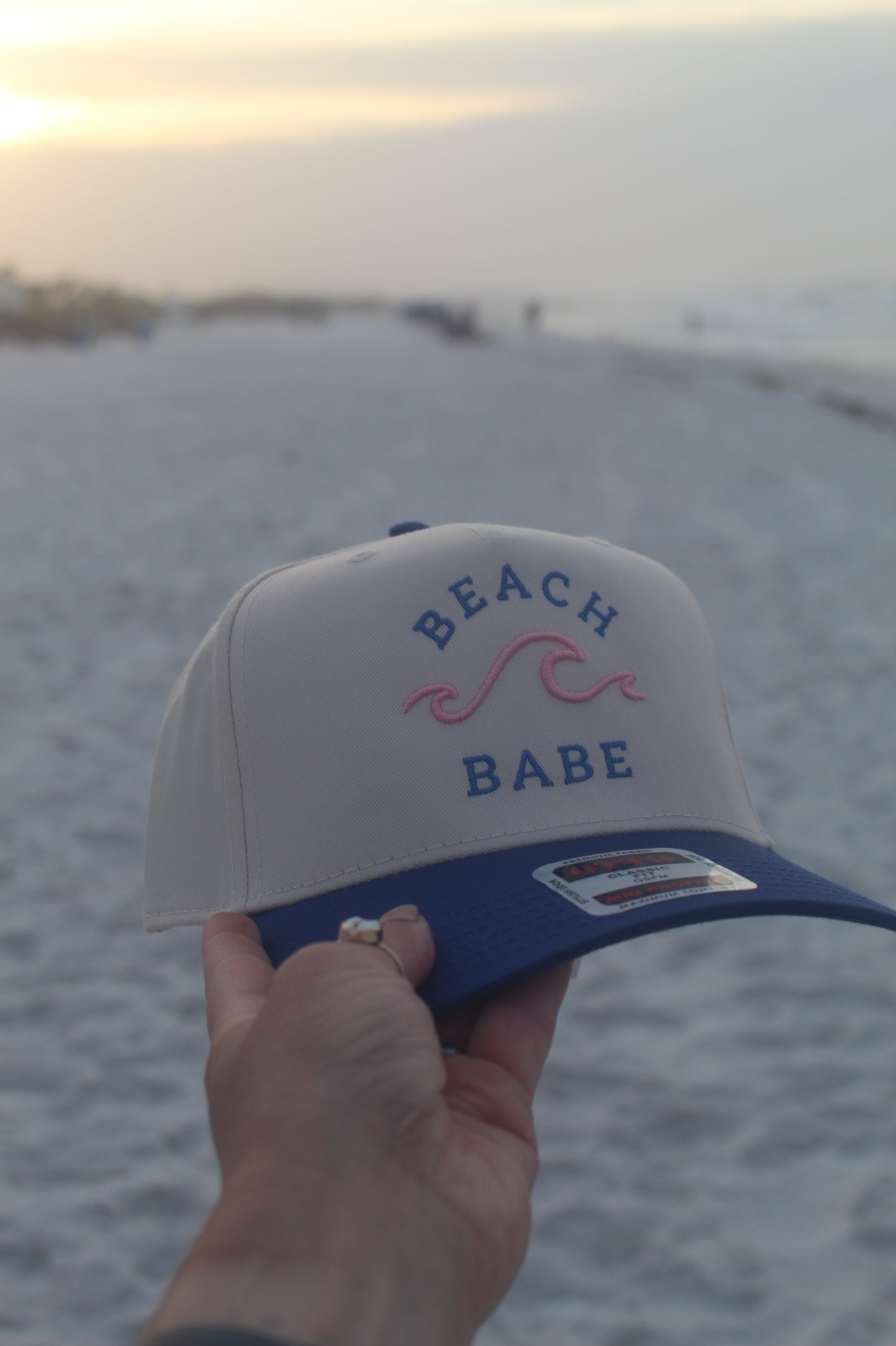 “BEACH BABE” w/ Puff embroidered wave Otto hat