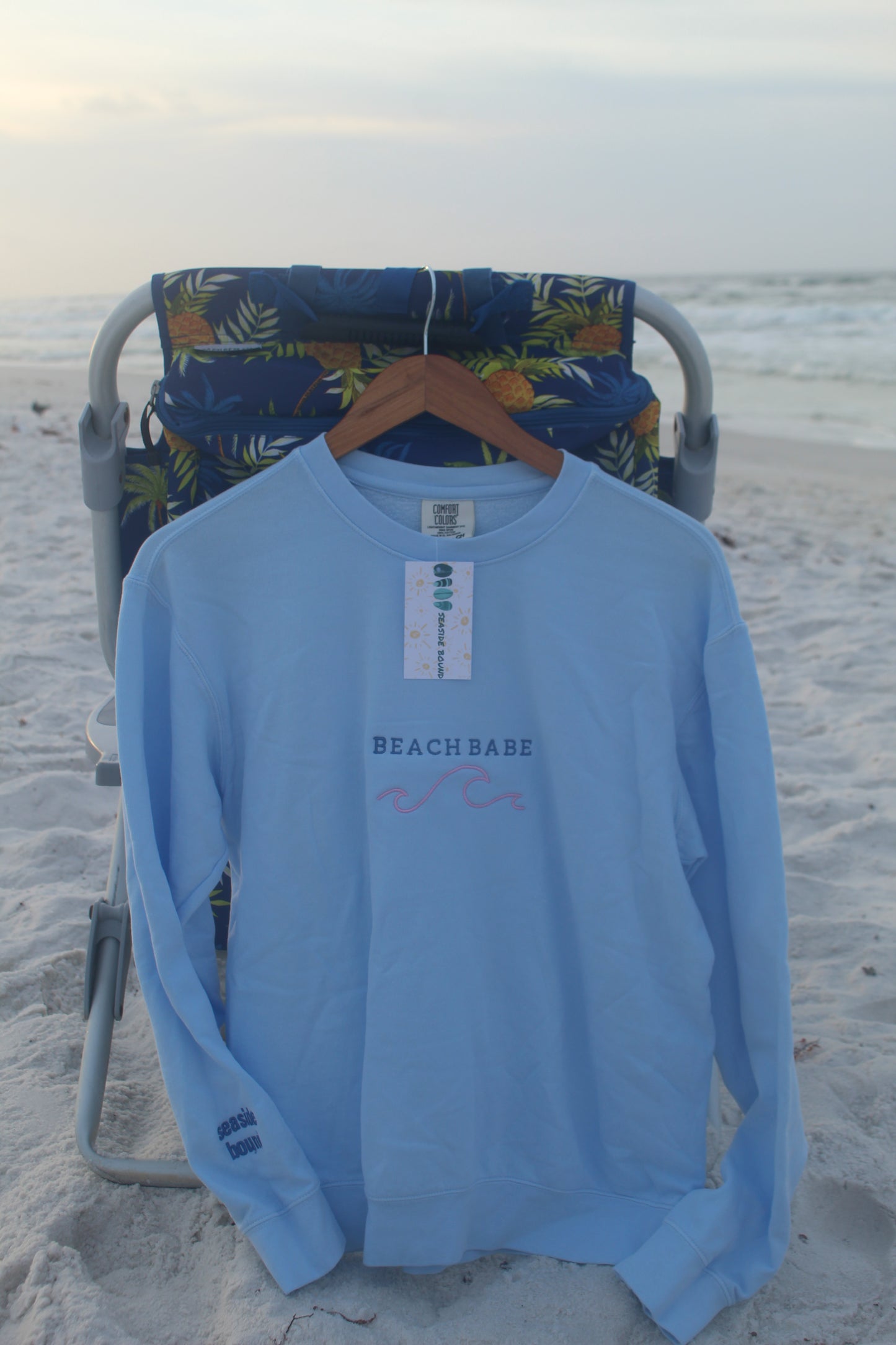 Comfort Colors Crewneck in the Color Hydrangea- Beach Babe w/ Wave Summer Release