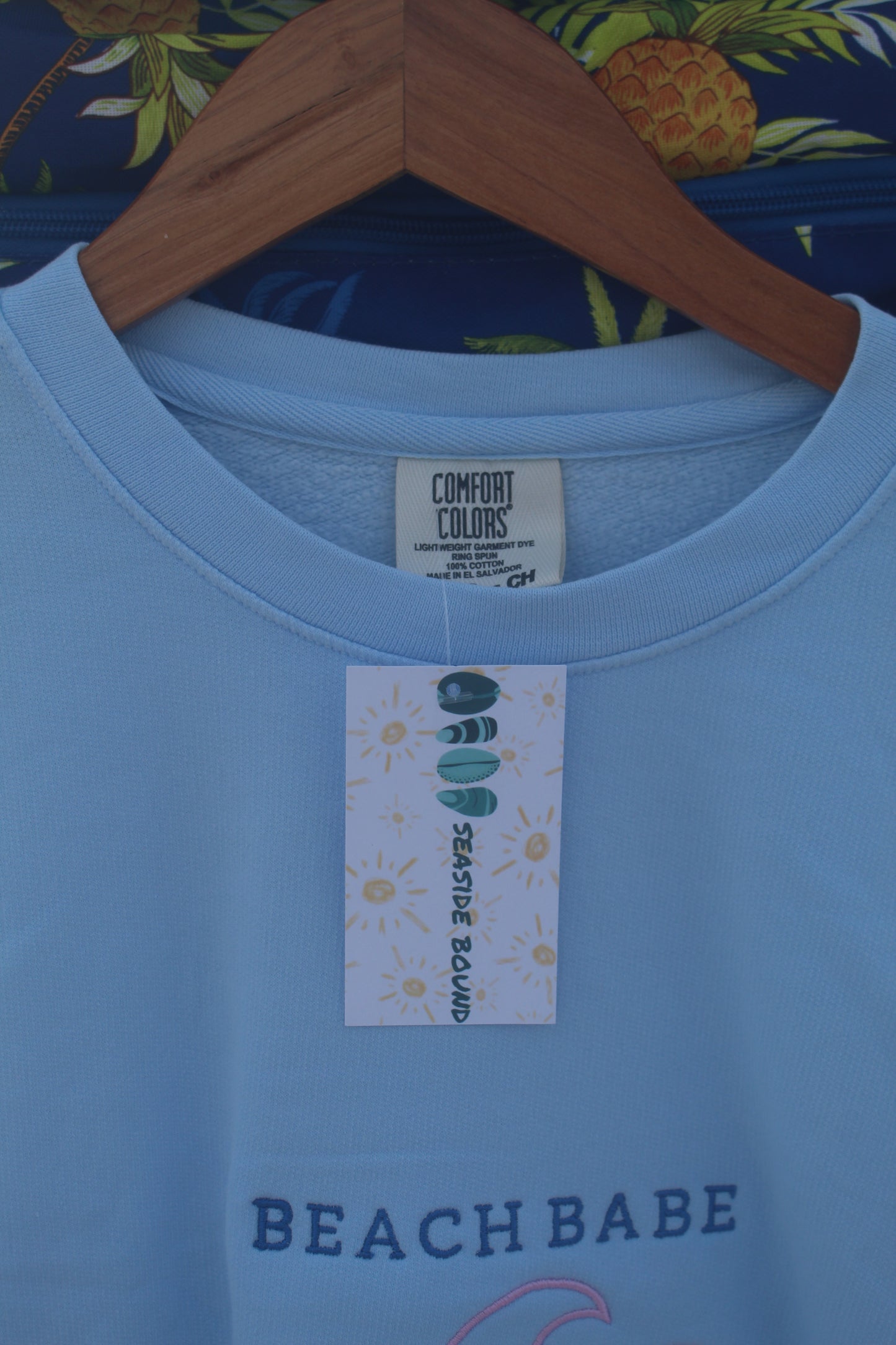 Comfort Colors Crewneck in the Color Hydrangea- Beach Babe w/ Wave Summer Release