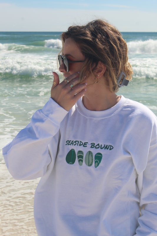 Seaside Bound Gildan Crewneck in the color White