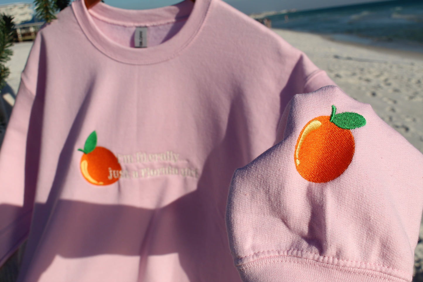 "I'm literally... just a Florida girl" Gildan Crewneck Sweatshirt in Light Pink