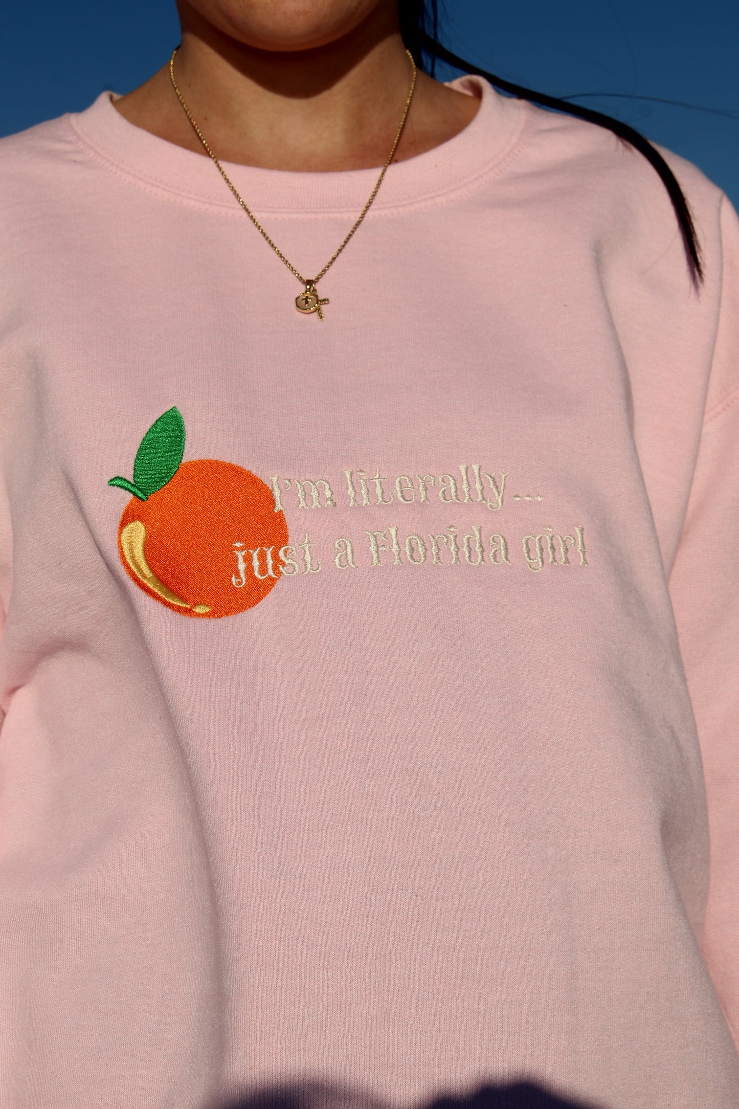 "I'm literally... just a Florida girl" Gildan Crewneck Sweatshirt in Light Pink