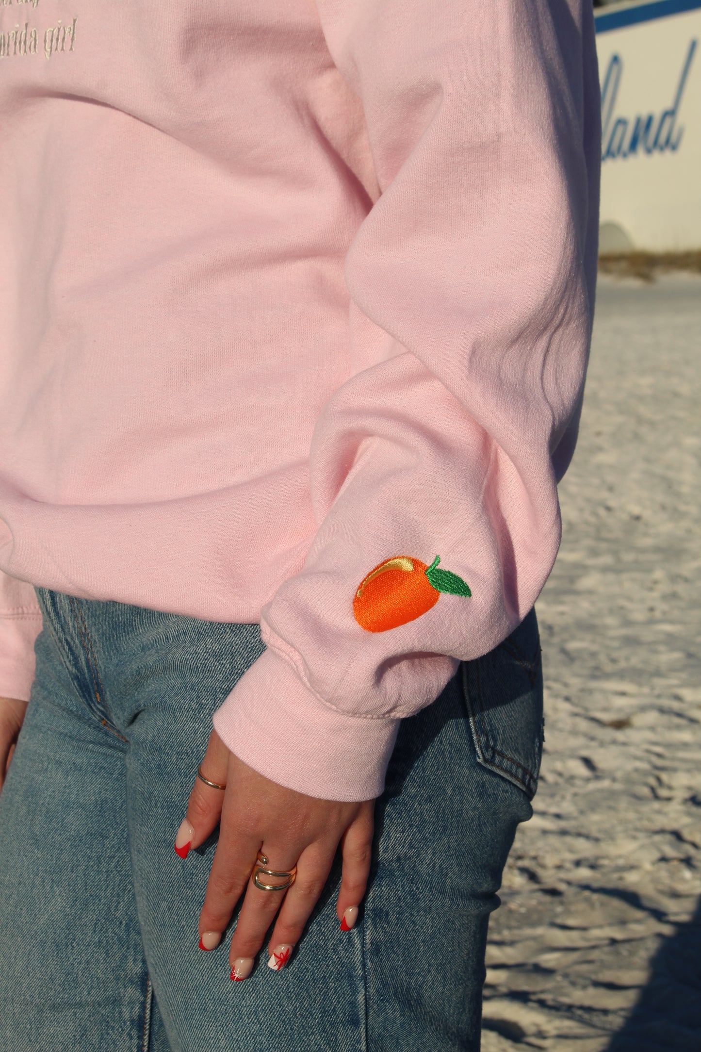 "I'm literally... just a Florida girl" Gildan Crewneck Sweatshirt in Light Pink