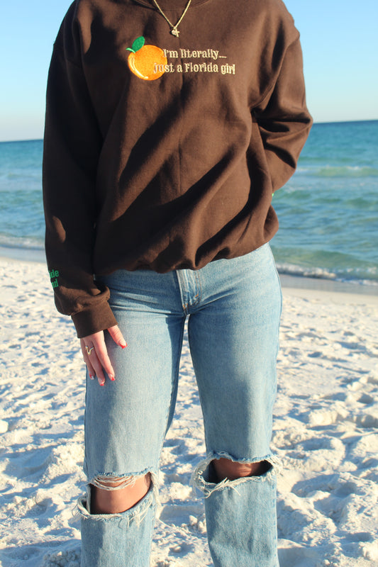 "I'm literally... just a Florida girl" Gildan Crewneck Sweatshirt in Dark Chocolate