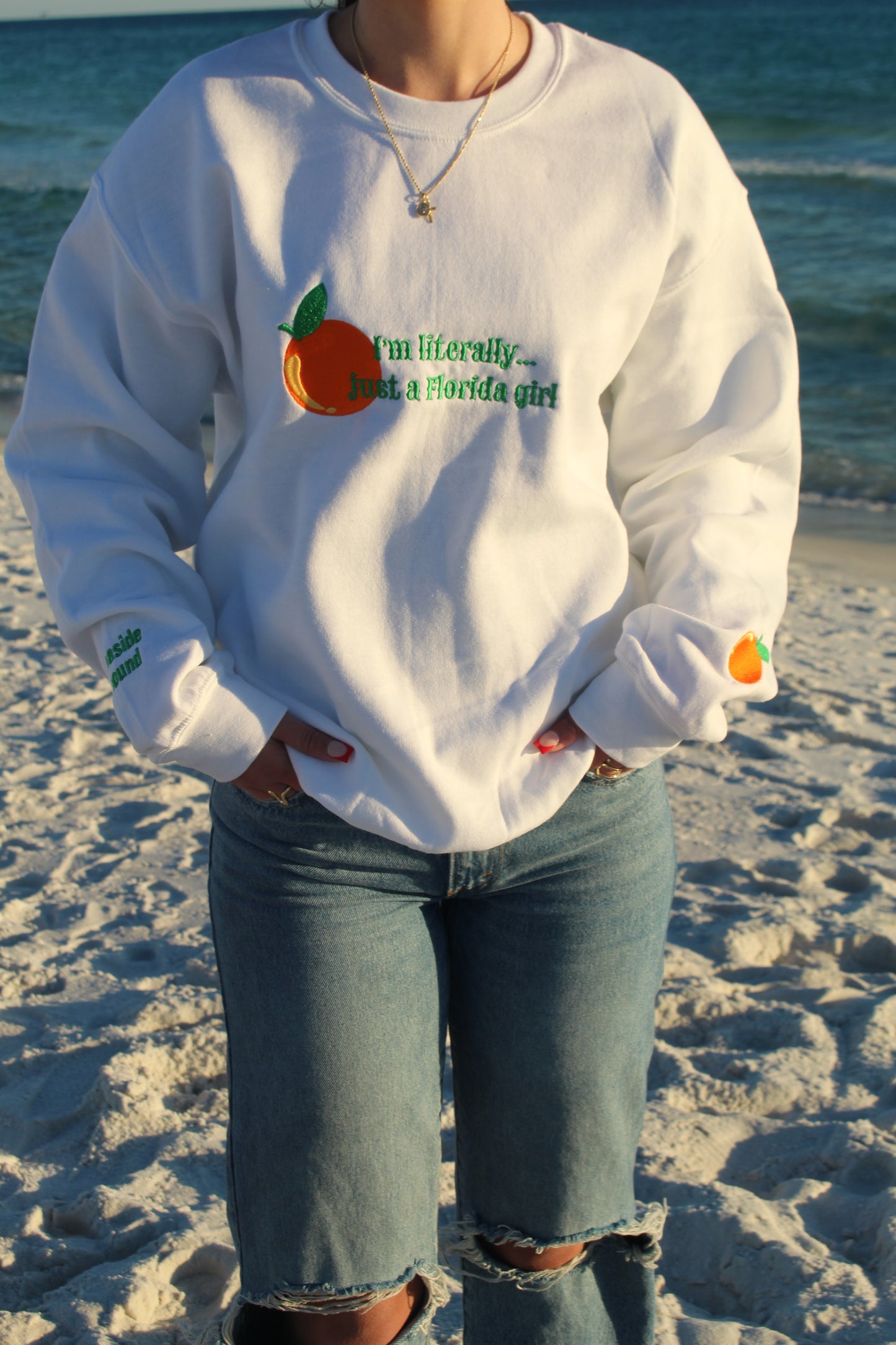 "I'm literally... just a Florida girl" Gildan Crewneck Sweatshirt in White