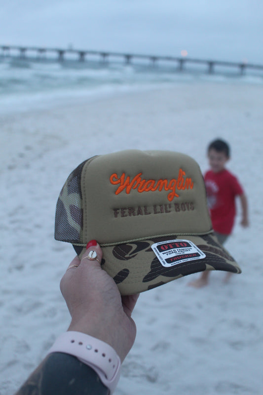Wranglin Feral Lil' Boys  - Camouflage Trucker Hat
