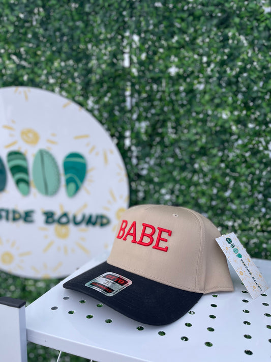 red "BABE" puff embroidery (higher centered on hat) two-tone canvas Otto 5 panel hat