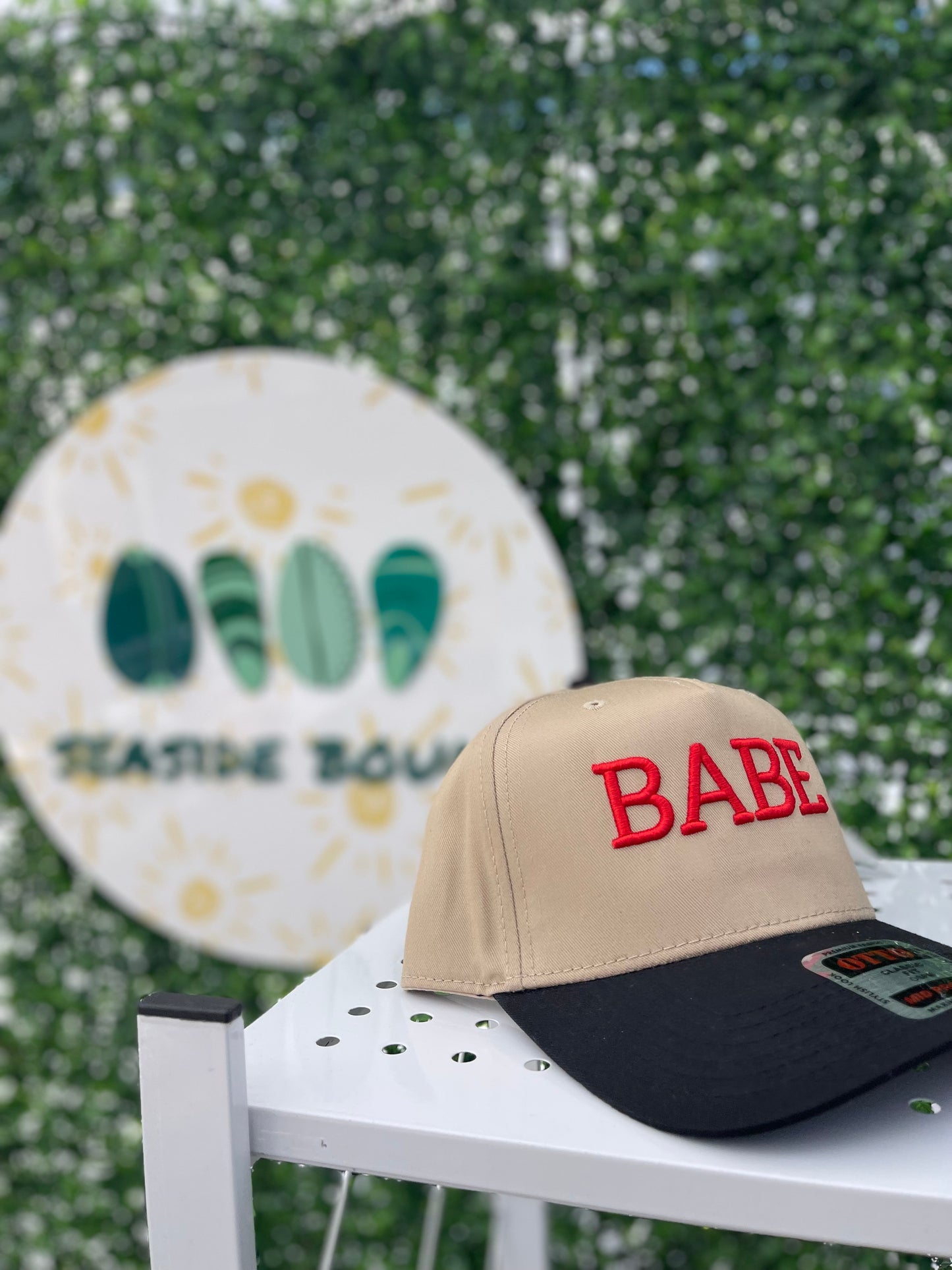red "BABE" puff embroidery (higher centered on hat) two-tone canvas Otto 5 panel hat