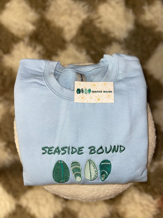 Seaside Bound Gildan Crewneck in the color Light Blue