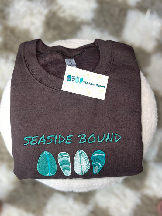 Seaside Bound Gildan Crewneck in the color Dark Chocolate