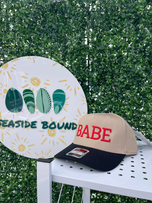 red "BABE" puff embroidery two-tone canvas Otto 5 panel hat